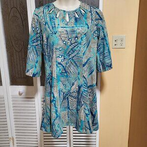 ILE New York Abstract Print Neckline Cutouts Bell Sleeves Dress